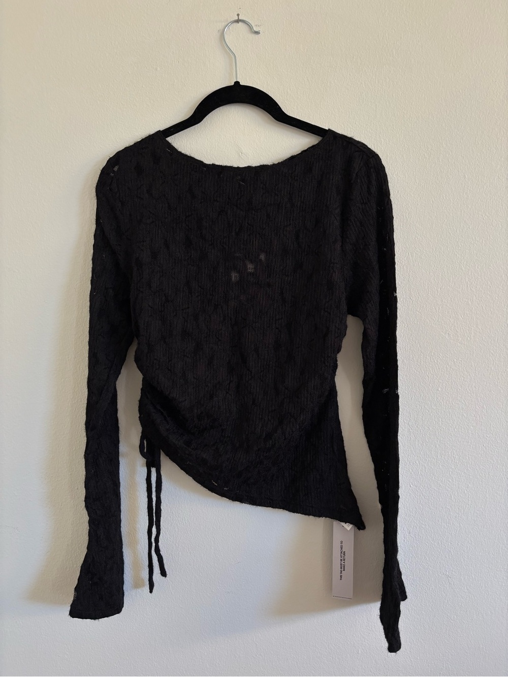 Princess Polly Black Asymmetric Long-Sleeve Knit Top with Side Drawstring